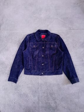 ISAAC MIZRAHI Suede Trucker Jacket in PURPLE